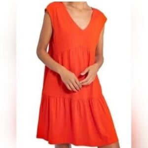 3 for $20 Social Standard Sleeveless 2 Tiered Ruffle Sundress Orange V-neckline